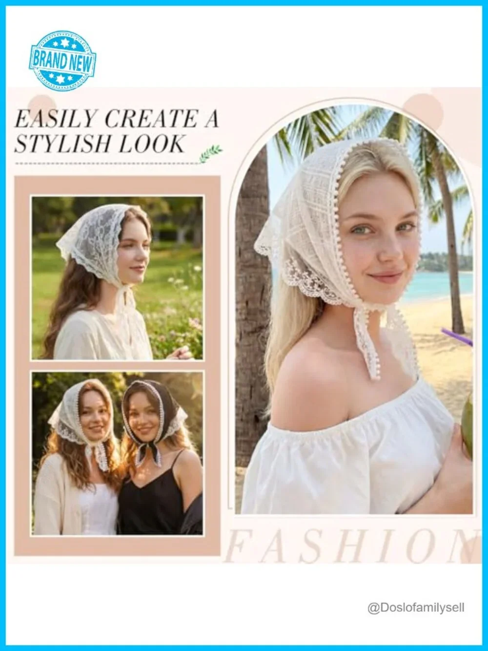 4 Pack Lace Bandanas Head Scarf Women Wedding Bridal Tulle Bobby Pin